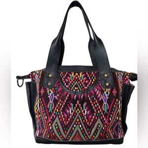 ✔️Ilixpico Boho Embroidered Multicolor Tote/Backpack with Black Leather Trim